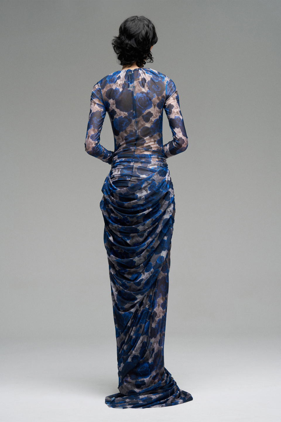 Платье с драпировкой из эластичной сетки с турнюром, фото 4