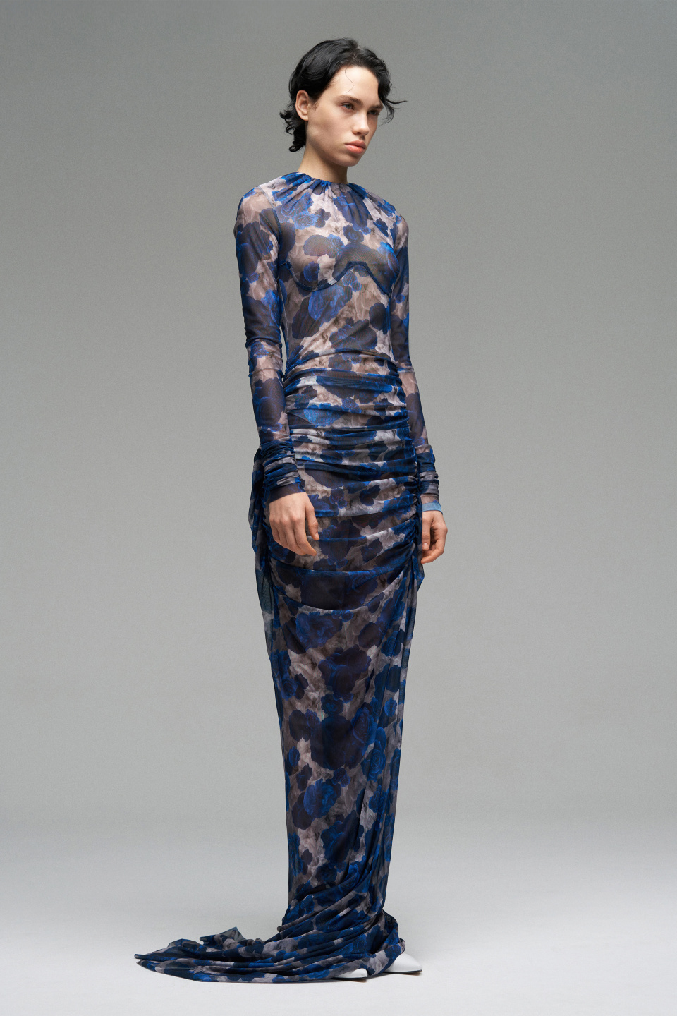 Платье с драпировкой из эластичной сетки с турнюром, фото 2