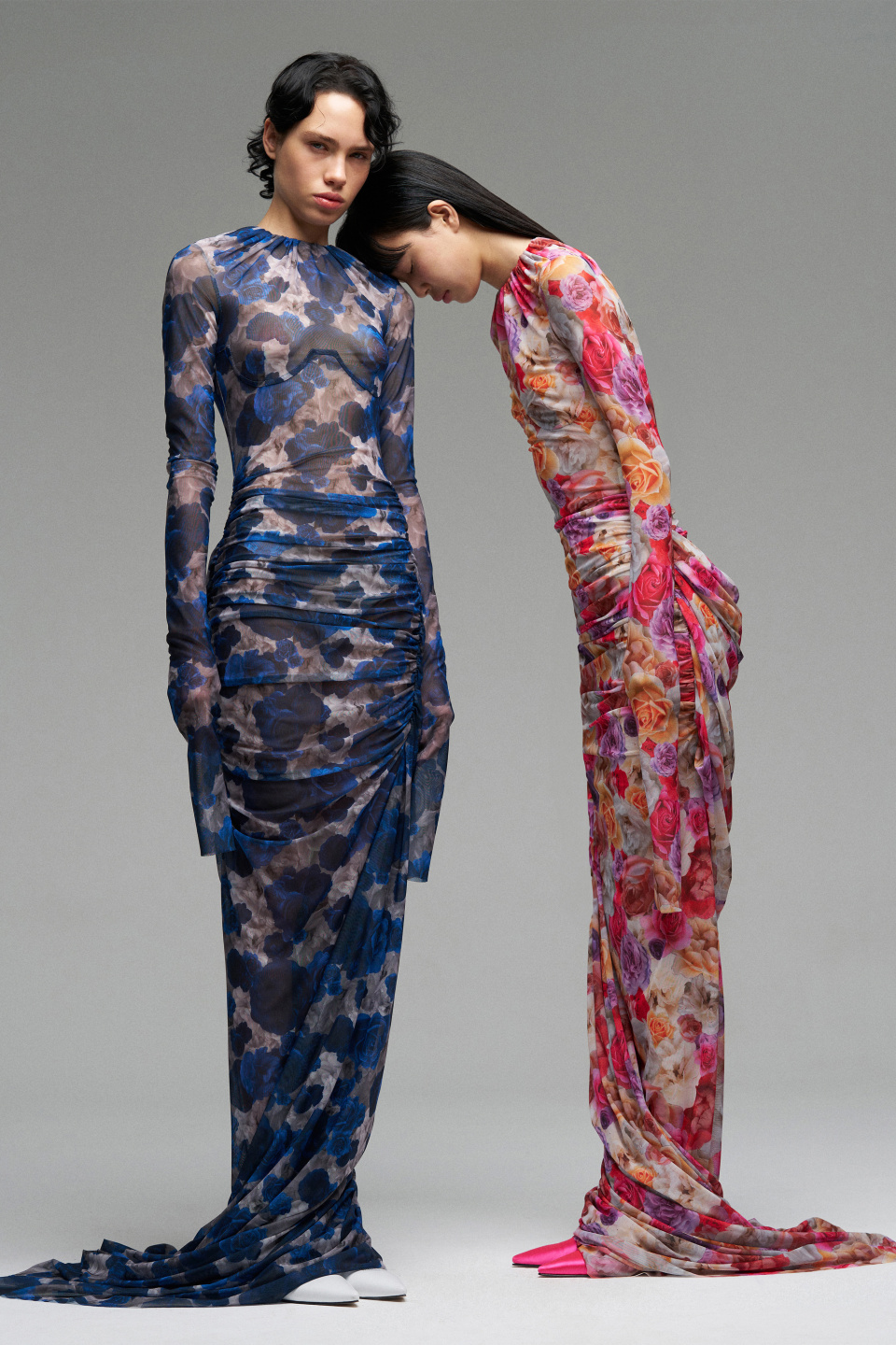 Платье с драпировкой из эластичной сетки с турнюром, фото 3