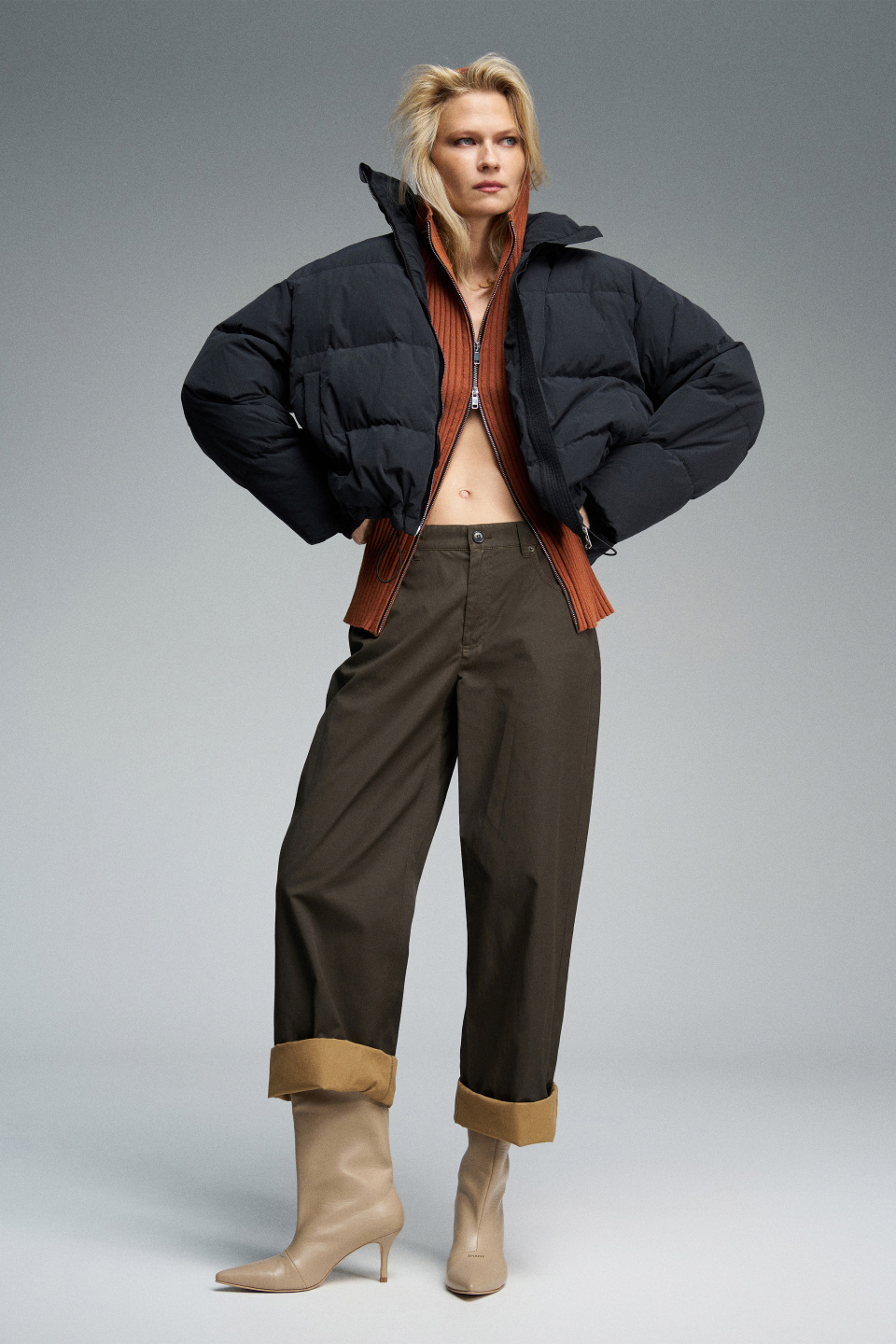 Бежевые высокие сапоги, фото 4