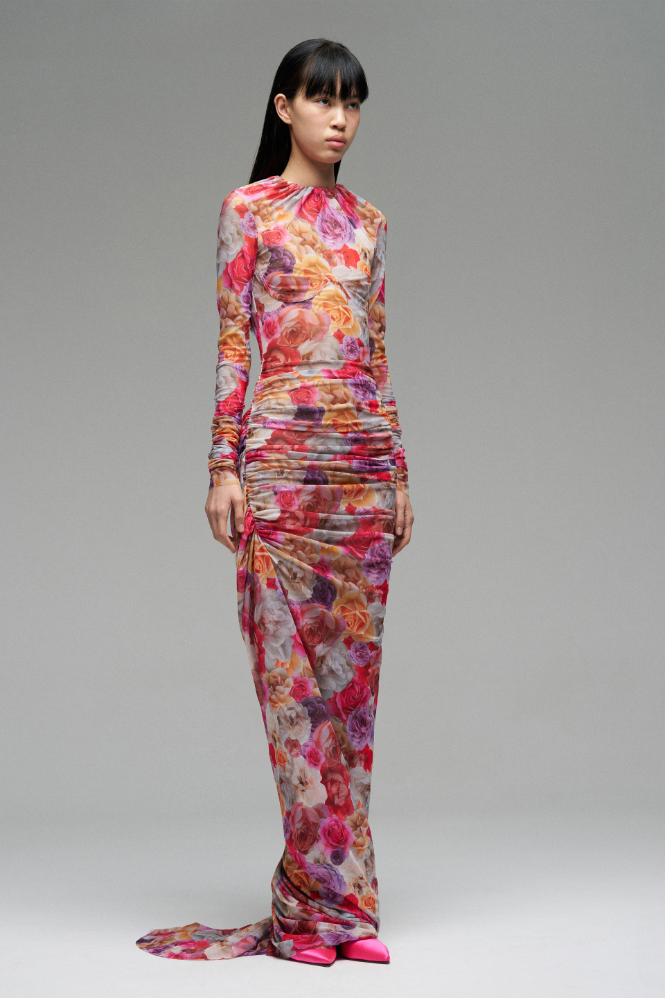 Платье с драпировкой из эластичной сетки с турнюром, фото 1